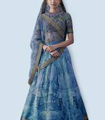 Blue Embroidered Art Silk Unstitched Lehenga