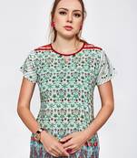 Green
 printed
 crepe
party top