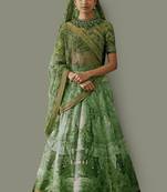 Green Embroidered Art Silk Unstitched Lehenga