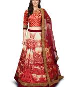 Red Embroidered Art Silk Unstitched Lehenga