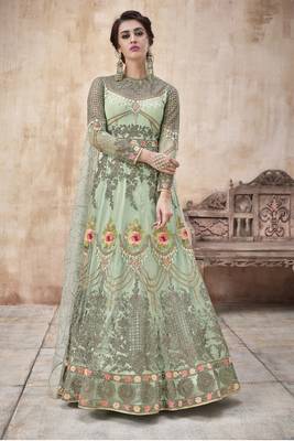 Sea Green Wedding Net Floor Length Anarkali Suit 1