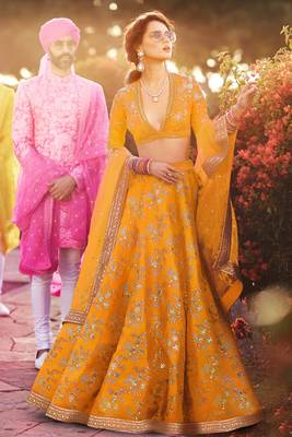 Yellow Art Silk Sequin Embroidered Lehenga 1