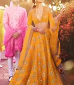 Yellow Art Silk Sequin Embroidered Lehenga