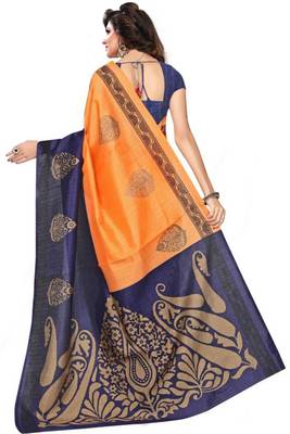 Orange printed bhagalpuri saree with blouse 2