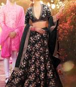 Elegant Black Colored Embroidered Art Silk Designer Wedding Lehenga For Women