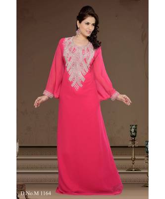Fuchsia Pink Georgette Embroidered Zari Work Islamic-Kaftans 1