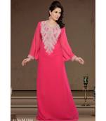 Fuchsia Pink Georgette Embroidered Zari Work Islamic-Kaftans