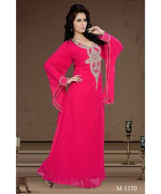 Fuchsia Pink Georgette Embroidered Zari Work Islamic-Kaftans 1