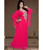Fuchsia Pink Georgette Embroidered Zari Work Islamic-Kaftans