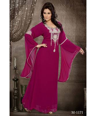 Burgundy Georgette Embroidered Zari Work Islamic-Kaftans 1