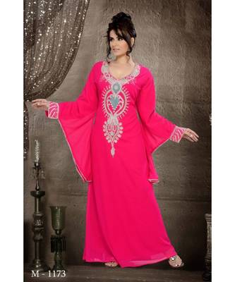 Fuchsia Pink Georgette Embroidered Zari Work Islamic-Kaftans 1