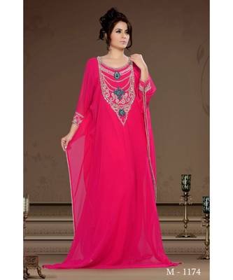 Fuchsia Pink Georgette Embroidered Zari Work Islamic-Kaftans 1