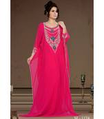 Fuchsia Pink Georgette Embroidered Zari Work Islamic-Kaftans
