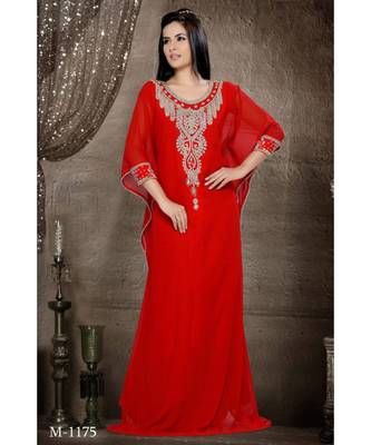 Red Georgette Embroidered Zari Work Islamic-Kaftans 1