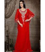 Red Georgette Embroidered Zari Work Islamic-Kaftans