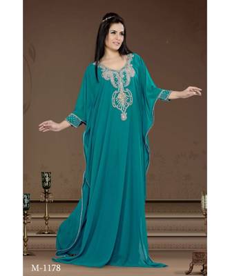 Teal Georgette Embroidered Zari Work Islamic-Kaftans 1