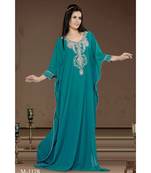 Teal Georgette Embroidered Zari Work Islamic-Kaftans