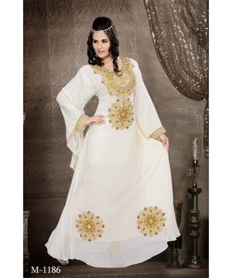 Off White Georgette Embroidered Zari Work Islamic-Kaftans 1