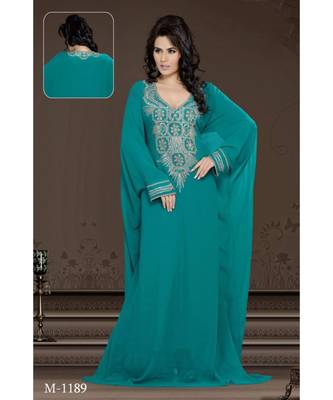 Teal Georgette Embroidered Zari Work Islamic-Kaftans 1