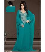 Teal Georgette Embroidered Zari Work Islamic-Kaftans