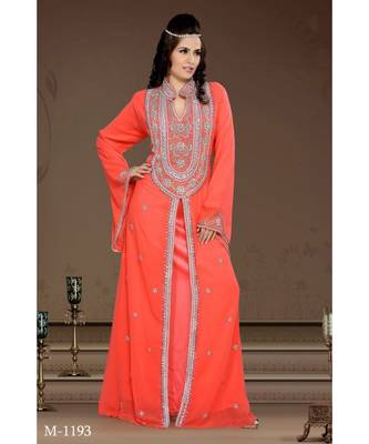 Coral Georgette Embroidered Zari Work Islamic-Kaftans 1