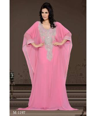 Soft Pink Georgette Embroidered Zari Work Islamic-Kaftans 1