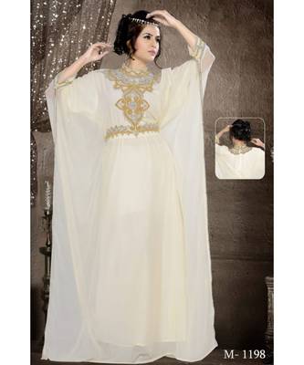 Off White Georgette Embroidered Zari Work Islamic-Kaftans 1