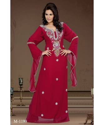 Burgundy Georgette Embroidered Zari Work Islamic-Kaftans 1