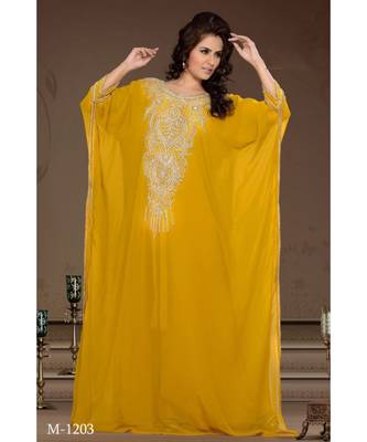 Yellow Georgette Embroidered Zari Work Islamic-Kaftans 1
