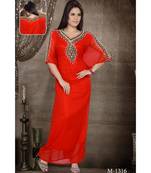 Red Georgette Embroidered Zari Work Islamic-Kaftans