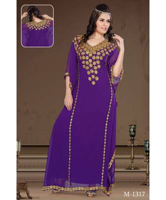 Purple Georgette Embroidered Zari Work Islamic-Kaftans 1