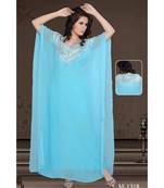 Sky-Blue Georgette Embroidered Zari Work Islamic-Kaftans