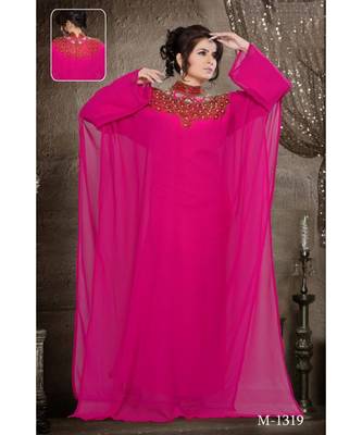 Fuchsia Pink Georgette Embroidered Zari Work Islamic-Kaftans 1