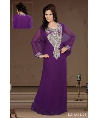 Purple Georgette Embroidered Zari Work Islamic-Kaftans 1
