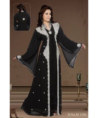 Black Georgette Embroidered Zari Work Islamic-Kaftans 1