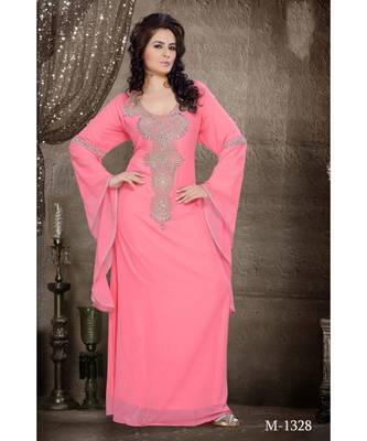 Soft Pink Georgette Embroidered Zari Work Islamic-Kaftans 1