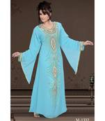 Sky-Blue Georgette Embroidered Zari Work Islamic-Kaftans