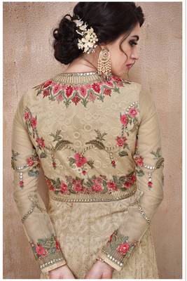 Net Embroidered Beige Floor Length Anarkali Suit 2