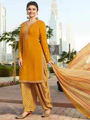 Mustard embroidered crepe salwar 1
