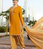 Mustard embroidered crepe salwar