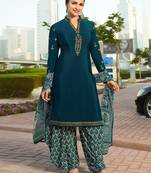 Dark-turquoise embroidered crepe salwar