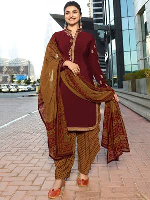 Maroon embroidered crepe salwar 1