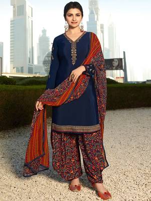 Blue embroidered crepe salwar 1