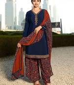 Blue embroidered crepe salwar