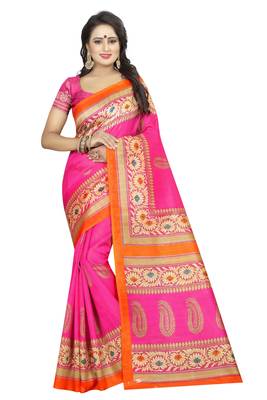 Pink printed bhagalpuri saree with blouse 1