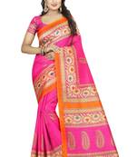 Pink printed bhagalpuri saree with blouse