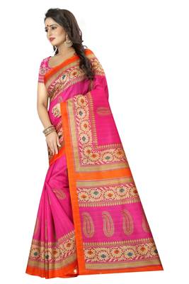 Pink printed bhagalpuri saree with blouse 2