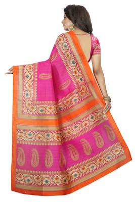Pink printed bhagalpuri saree with blouse 3