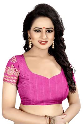 Pink printed bhagalpuri saree with blouse 4