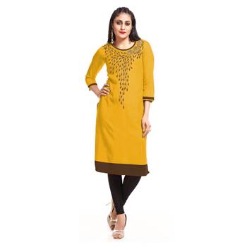 Yellow embroidered rayon kurti 1